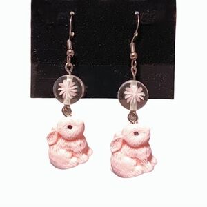 HANDMADE Light Pink Easter Bunny Rabbit Beaded Charm Dangle Earrings for Spring